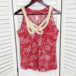 Anthropologie C. Keer Swoop Rope Collar Tank Top Red Medium Dot Print Photo 5