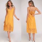 Lulus NWT  Zahria Golden Yellow Lace Button Front Midi Dress - Size Large Photo 1