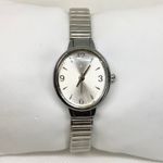 Women quartz analog watch silver tone 22mm oval stretch band size 7” running Photo 0
