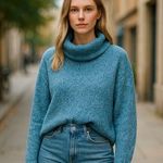 Free People NWT BFF Cowl Neck Blue Marine Sweater Photo 0