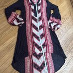 Free People  black red PEACEMAKER tribal tunic asymmetrical hi-lo dress XS boho Photo 4