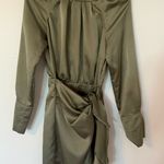 Hello Molly Olive Green Satin Wrap Dress Photo 1
