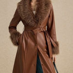 SheIn Brown Faux Fur Trench Coat Long Photo 0