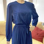 Vintage 90s NOS Sheer Pinstriped Secretary Day Dress S/M Blue Size M Photo 2