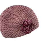 Inverni Italy Cashmere Wool Beanie Pink and Maroon Rosette Rose Crochet Knit Hat Photo 0
