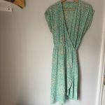 Tucker Silk Cheetah Print Green Turquoise Wrap Belted Shirt Dress Photo 1