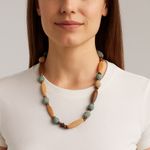 Fossil  Vintage Ethnic Tribal Wooden Beaded Necklace Green Brown Photo 0