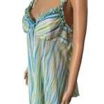 Cato Y2K Blue Green Yellow Sheer Funky Groovy Striped Coquette Lingerie Open Top Photo 2