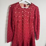 ZARA  Crochet Lace Boho A Line Mini Dress‎ Size Large Burgundy Wine Valentine Photo 5
