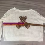 Hollister  Small White Teddy Bear Lei Oversized One Shoulder Sweater, Loose Knit Photo 4