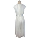 Mac Duggal Ieena for  Pleated Cap Sleeve Belted A-Line Midi Dress in White Formal Photo 5