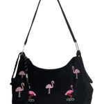 Y2K Black and Pink Flamingo Embroidered Shoulder Bag with Cellphone Holder Photo 0