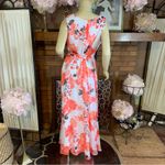 Chetta B CORAL, WHITE AND GRAY FLORAL PRINT CHIFFON MAXI DRESS (12) Photo 4