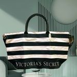 Victoria's Secret  Black and White Striped Tote Bag Photo 3