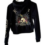 Ed Hardy  Black Snake  Skull Logo Cropped Zip Up Hoodie Sweatshirt SZ S #2290 Photo 0