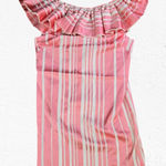 Trina Turk Pink White Striped Ruffle Neck Sleeveless Straight Mini Dress Size 10 Photo 0