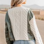 POL  Boho Quilted Cable Knit Oversized Cardigan Cream & Olive Sweater Jacket Sz M Photo 1