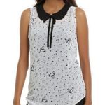 Hot Topic Music Note Peter Pan Collar Tie Front Sleeveless Chiffon Blouse ~ MED Photo 0