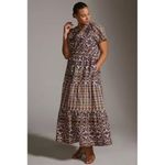 Anthropologie NWT Maeve Somerset Maxi in Orange Navy Print Cotton Dress L Photo 8