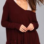 Free People WE THE FREE Burgundy Thermal Long Sleeve V-Neck Top Photo 0