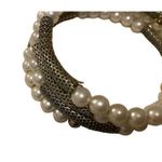 Vintage Bracelet Gold Tone White Faux Pearl Beads Wrap Cuff Photo 4