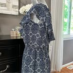 Allison Joy  One Shoulder Ruffle Navy White Print Sundress Size M Photo 8
