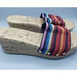 Avenue Ladies 10W Striped Rainbow Slip On Wedges Cork Sandals Photo 2