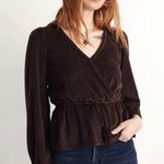 Madewell Brown Corduroy Tie-Front Faux-Wrap Top Size Medium Photo 0