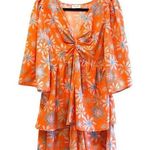 Pink Lily  Morning Mimosas Tiered Floral Mini Dress Orange Blue Pink Medium‎ Photo 0