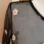 Polly & Esther long sleeve pullover sheer top with pink embroidered flowers. M. Photo 2