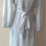 NSR Chiffon Morgan Midi Flutter Dress Long Sleeve Tie Waist in Olive Size Small Photo 0