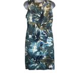 Jones New York Blue Green Watercolor Floral Sheath Silk Blend Cocktail Dress 4 Photo 2