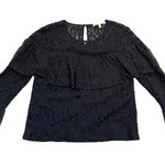 7 For All Mankind  Black Sheer Lace Ruffled Blouse with Bell Sleeves Photo 0
