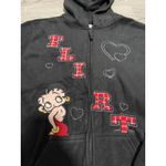 Betty Boop Fleece Hoodie Full Zip Flirt Hearts Black Y2K L(12/14) Size L Photo 1