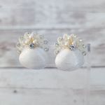 Vintage Clip On Earrings Shell with Faux Pearl & Clear Gems Photo 0