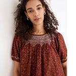 Madewell Rusted Burgundy Red Embroidered Tie Puff Sleeve Babydoll Dress Photo 2