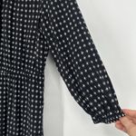 Old Navy  Defined Waist Dress Black White Print Long Balloon Sleeves Keyhole Sz M Photo 3
