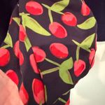 Tory Burch Cashmere Sweater Cherry Silk Scarf Women's Small Navy Career Classic Photo 3