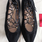 Valentino Black Suede Gold Rockstud Lace Up Ankle Photo 0