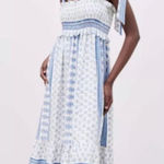 ZARA  White Blue Boho Cottagecore Midi Dress Size Small Photo 0