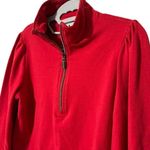 Chico's Zip Front Puff Long Sleeve Blouse Stretch Knit Shirt Red EUC O 4-6 Small Photo 1
