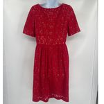 Adrianna Papell  Lace Fit Flare Dress Sz 8 Red Holiday Cocktail Christmas Party Photo 4