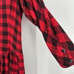 Vintage Phool Buffalo Plaid Maxi Shirt Dress Button Front Puff Sleeves Red Sz M Size M Photo 4