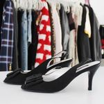 Nina Laraine Satin Slingback Peep Toe Heels with Bow Accent Photo 3