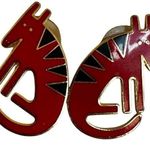 🐾 Vintage Laurel Burch "Terra" Red Enamel Dog Earrings Photo 0