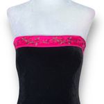 Vintage 90s Black Velvet Strapless Maxi Gown Pink Rose Trim Formal Evening XS Size 4 Photo 2