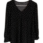 Adrianna Papell Black & White Polka Dotted Long Sleeve Blouse Photo 0