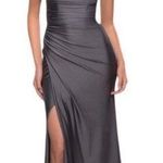 La Femme  Prom Dress 29710 Square Neck Shiny Jersey Gown Gunmetal Grey 4 Photo 0