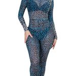 Blue and Black Mesh Patterned Jumpsuit Size L Size L Photo 0