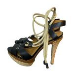 Ralph Lauren Purple Label Black Leather Rope Platform Espadrille Heels Photo 4